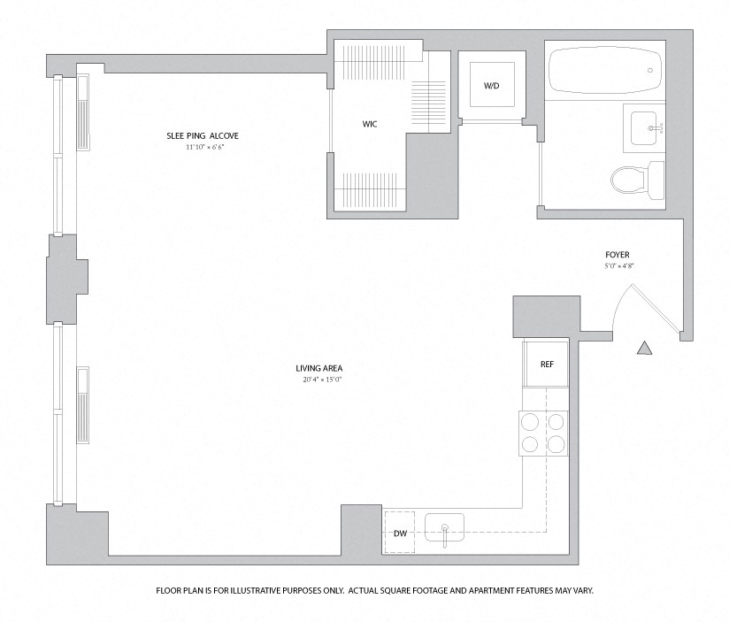 Floor plan for studio, 1 bath, 541 sqft